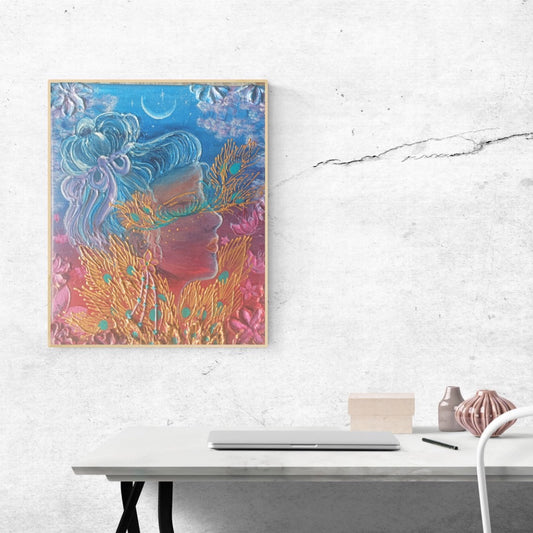 Rapariga entre penas douradas- pintura original