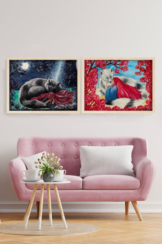 A Rapariga e o Lobo - Dia e Noite - pintura original