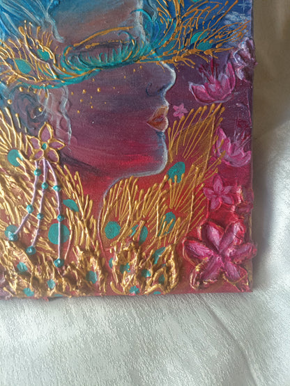 Rapariga entre penas douradas- pintura original