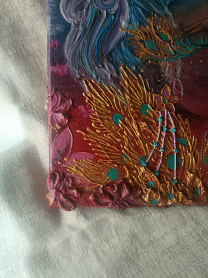 Rapariga entre penas douradas- pintura original