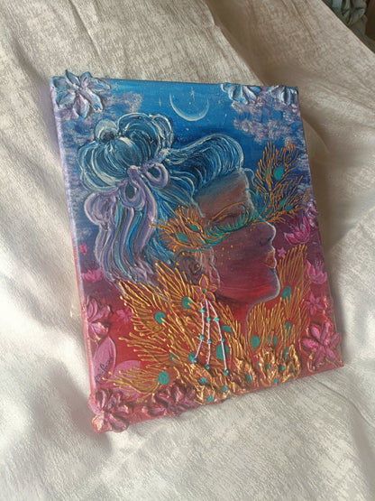 Rapariga entre penas douradas- pintura original