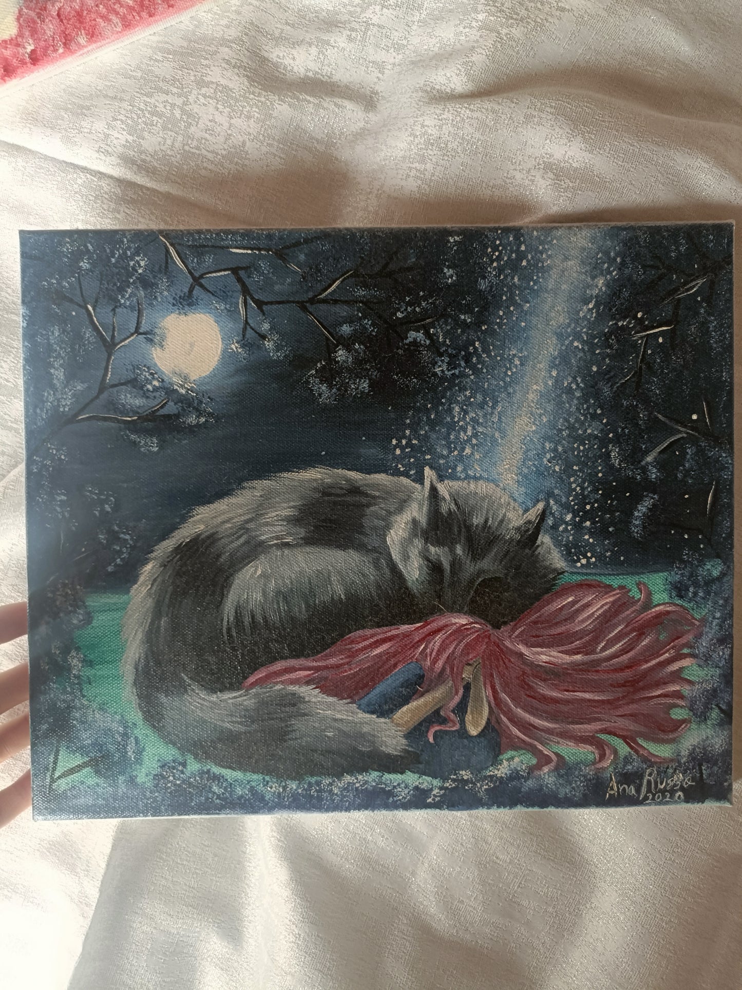 A Rapariga e o Lobo - Dia e Noite - pintura original
