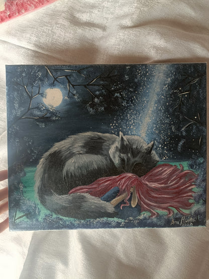 A Rapariga e o Lobo - Dia e Noite - pintura original