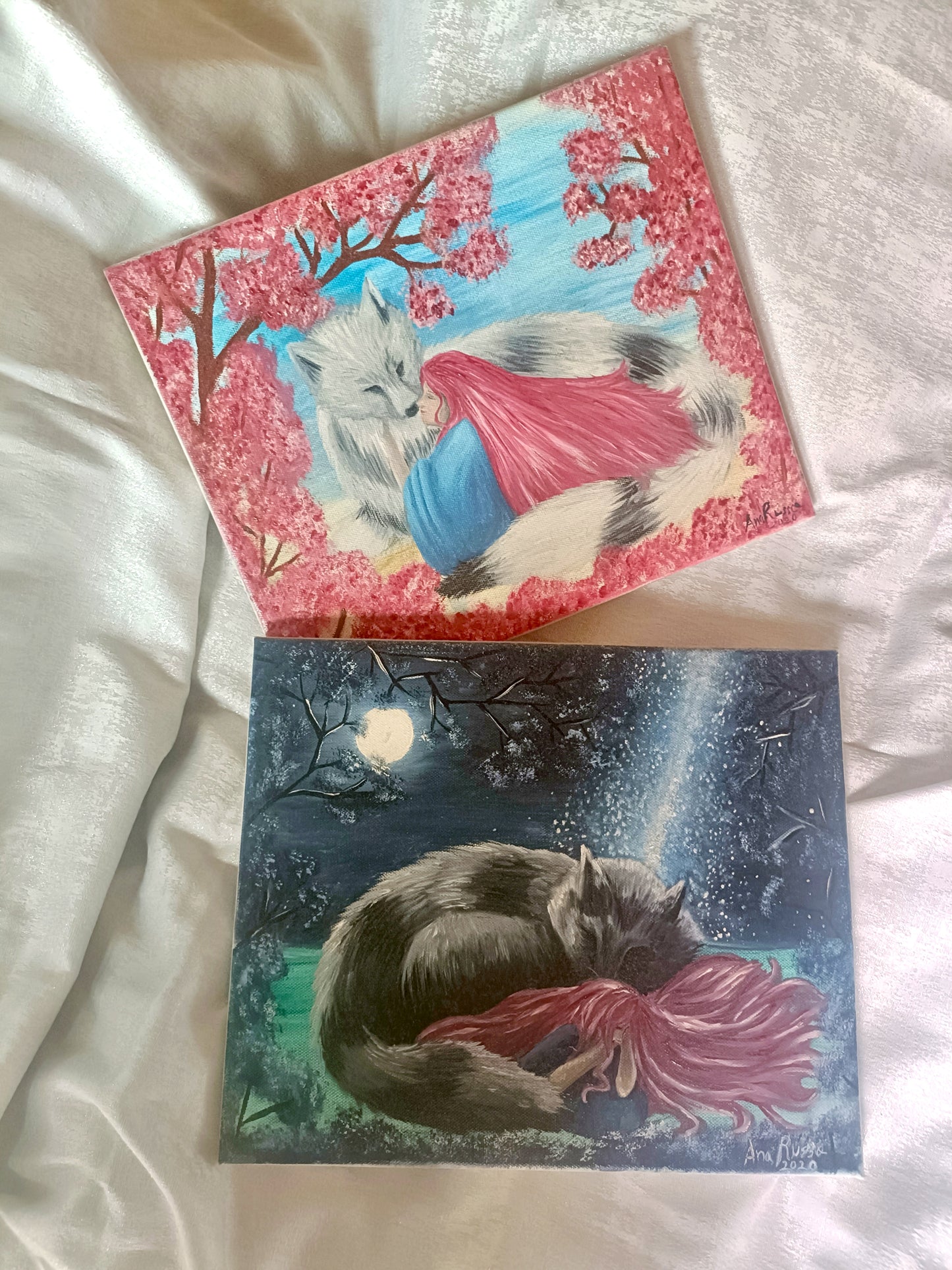 A Rapariga e o Lobo - Dia e Noite - pintura original