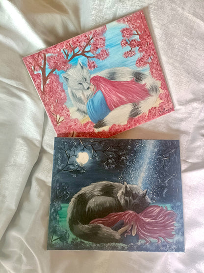 A Rapariga e o Lobo - Dia e Noite - pintura original