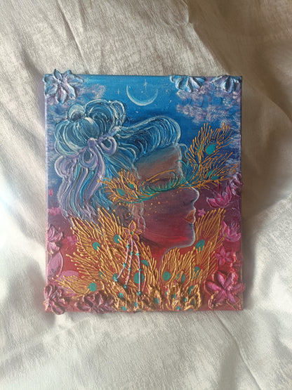 Rapariga entre penas douradas- pintura original